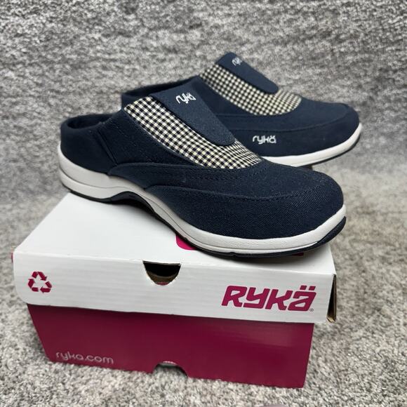 Ryka Largo GIngham Slip On Sneakers 7W Mule Comfort Walking Shoes Athleisure - Picture 1 of 10